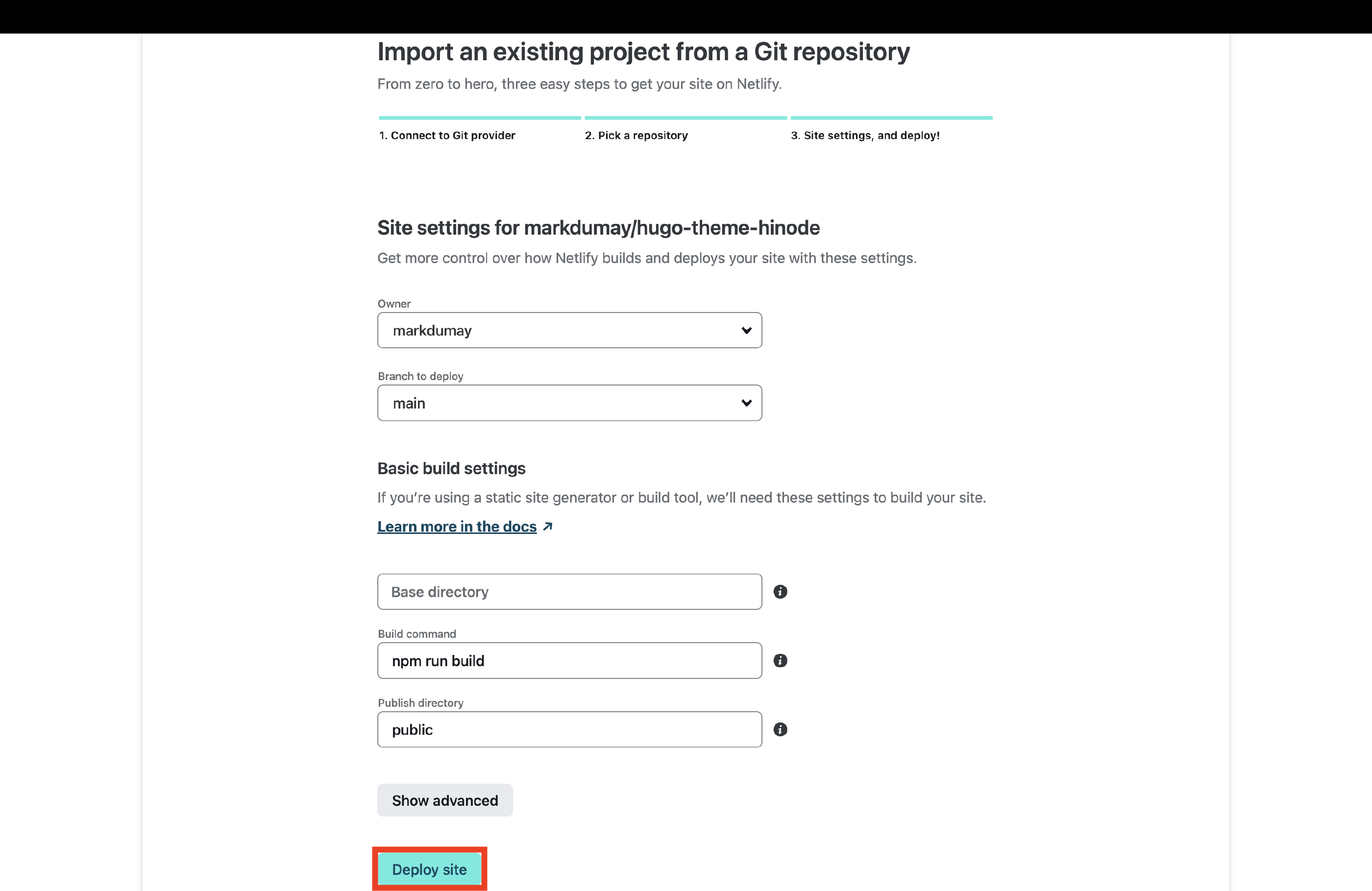 Step 7. Configure the build settings